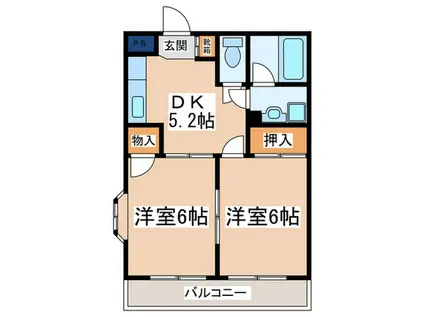 ヴァンヴェール南大沢(2DK/2階)の間取り写真