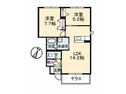 プリムベール城東 弐番館(2LDK/1階)の間取り写真