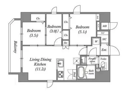 PRIMAL KINSHICHOII PRIMAL KINSHICHOII(3LDK/14階)の間取り写真