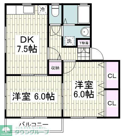 ファンタジア2番館(2DK/1階)の間取り写真