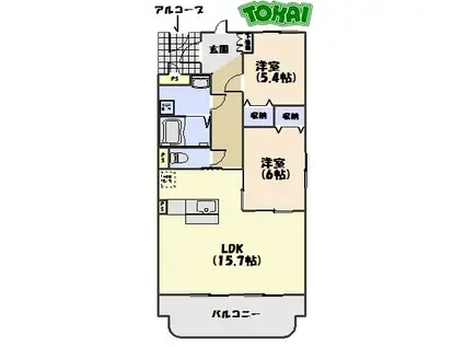 ＪＲ紀勢本線 松阪駅 徒歩36分 4階建 築23年(2LDK/1階)の間取り写真