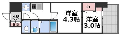 セレニテ東梅田アリエ(2K/9階)の間取り写真