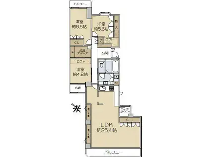 芦屋緑1(3LDK/5階)の間取り写真