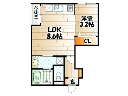LILA城野(1LDK/1階)の間取り写真