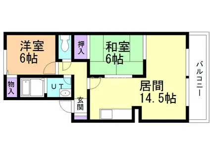 ハイセレール桂木(2LDK/1階)の間取り写真