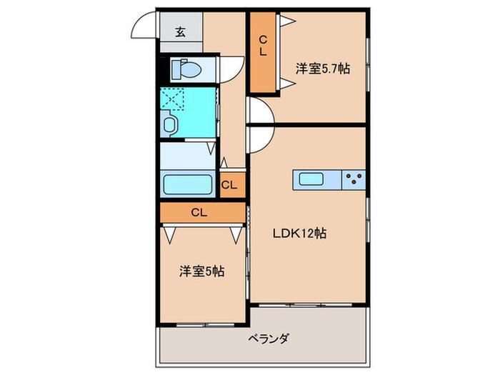 PHOENIX福間BAYSIDE(2LDK/1階)の間取り写真