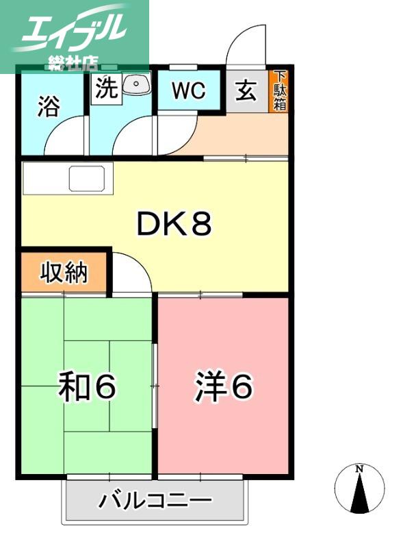 コーポ田中(2DK/1階)の間取り写真