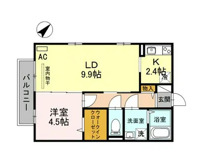 メゾンベールB棟(1LDK/2階)の間取り写真