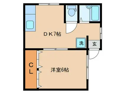 ハイツ山崎(1DK/2階)の間取り写真