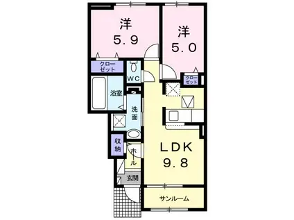 メゾン・リヴィエール II京終(2LDK/1階)の間取り写真