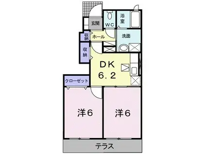 ソレアード入部B(2DK/1階)の間取り写真