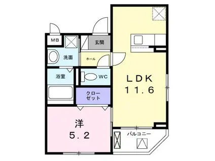 ソレイユ八条春日(1LDK/3階)の間取り写真
