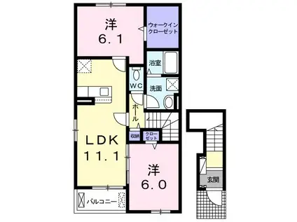 セレノI(2LDK/2階)の間取り写真