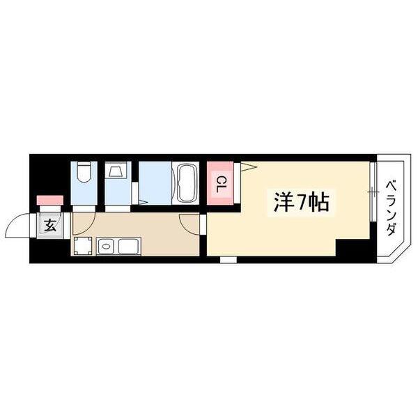 グランディア那古野(1K/4階)の間取り写真