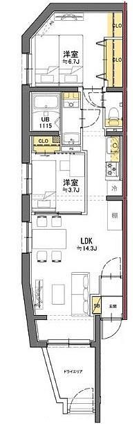 タスキリシェス新中野(2LDK/B1階)の間取り写真