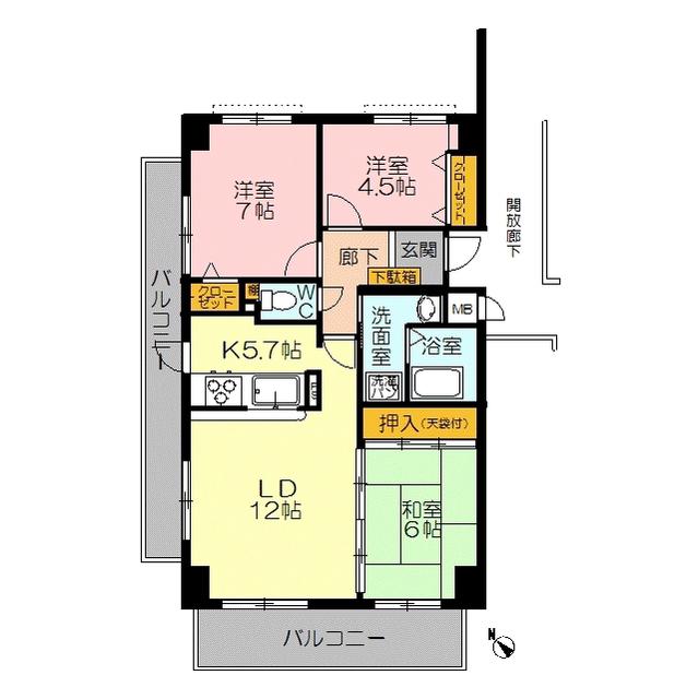 サーパス錦町(3LDK/4階)の間取り写真