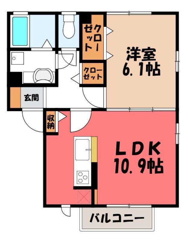 エヴァ―ヒルズ(1LDK/2階)の間取り写真