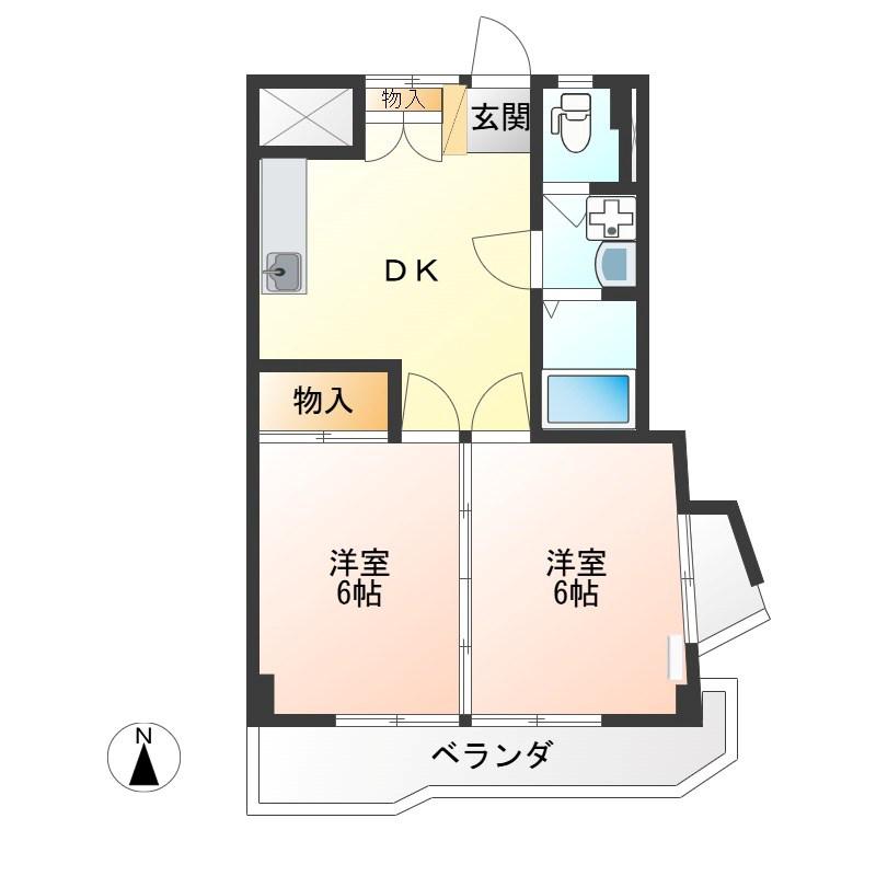 赤羽ハイツ1号棟(2DK/3階)の間取り写真
