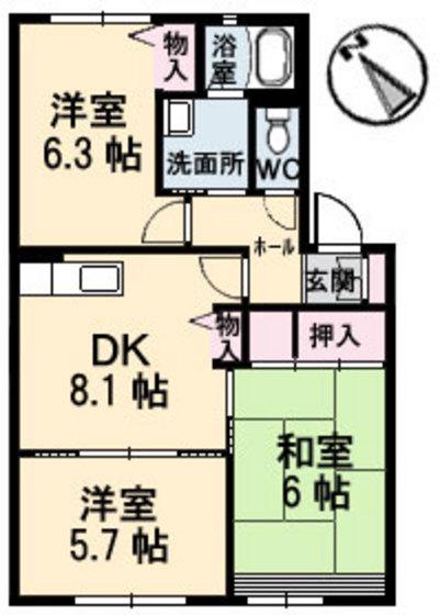 ディアスTANAKA C棟(3DK/1階)の間取り写真
