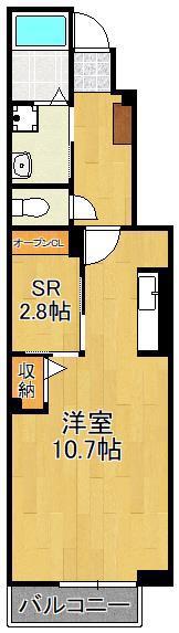 エクセレント本城B(ワンルーム/1階)の間取り写真