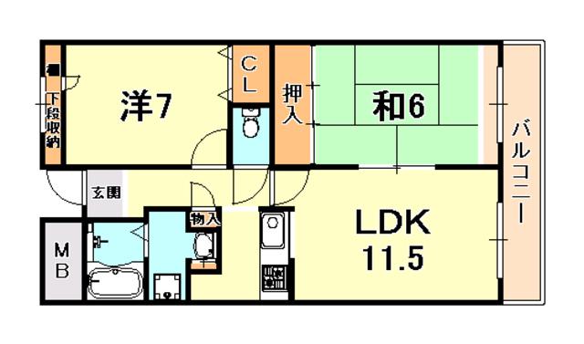 エンターレジデンス御影(2LDK/4階)の間取り写真