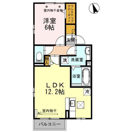 近鉄湯の山線 中川原駅 徒歩9分 2階建 築14年(1LDK/1階)の間取り写真