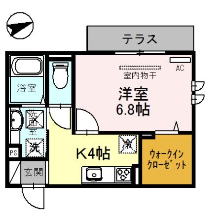 R-001(1K/1階)の間取り写真