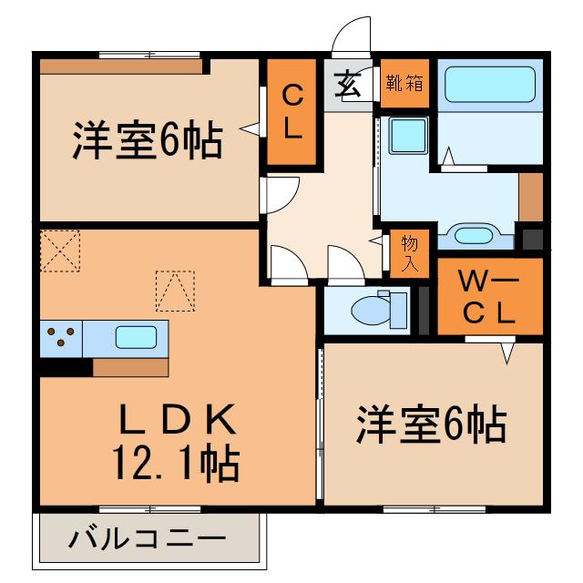 リジュール(2LDK/1階)の間取り写真