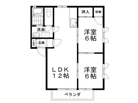 ハイムスリー・ヤジマB棟(2LDK/1階)の間取り写真