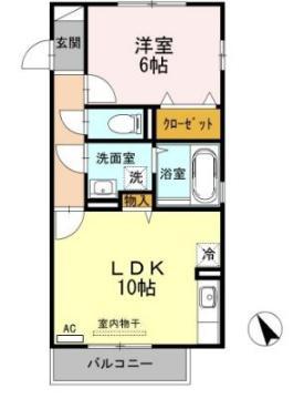 ローゼスポート港町A(1LDK/2階)の間取り写真