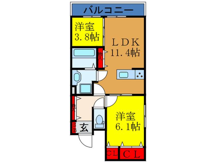 VERDE豊里(2LDK/1階)の間取り写真