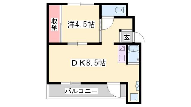 ドミールサニー緑町1号棟(1DK/4階)の間取り写真