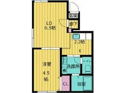 アグレアーブル南6条(1LDK/2階)の間取り写真