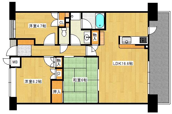 庚午北パークホームズ(3LDK/2階)の間取り写真
