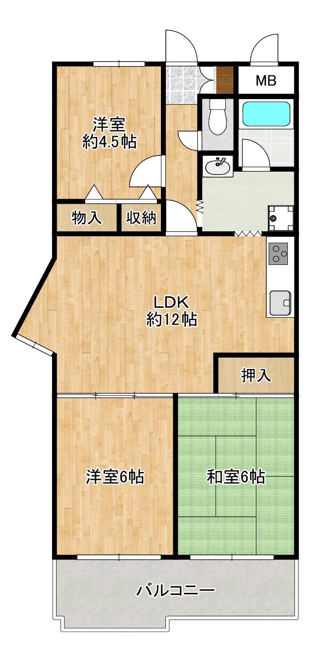朝日プラザ市岡(3LDK/8階)の間取り写真