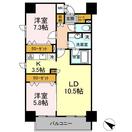 TEC GREEN RESIDENCE(2LDK/13階)の間取り写真