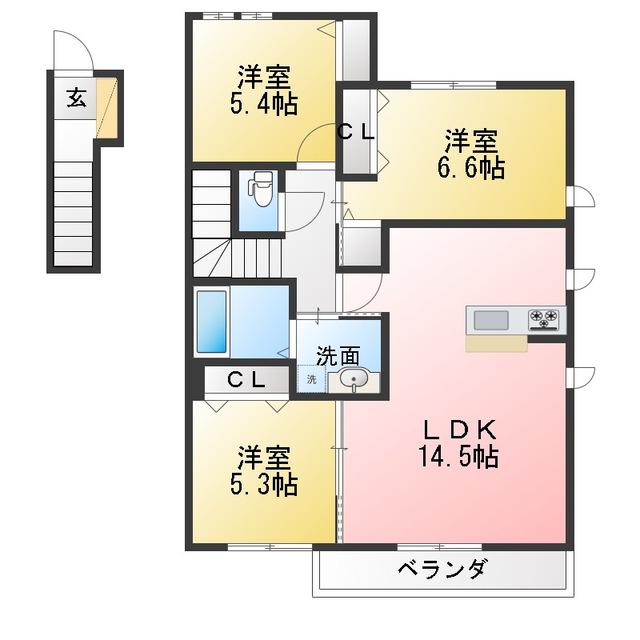 ハピネス(3LDK/2階)の間取り写真