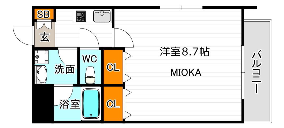 ウェルスクエア長居公園(1K/2階)の間取り写真