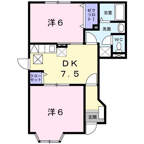 ハ-モニ-タウンE(2DK/1階)の間取り写真