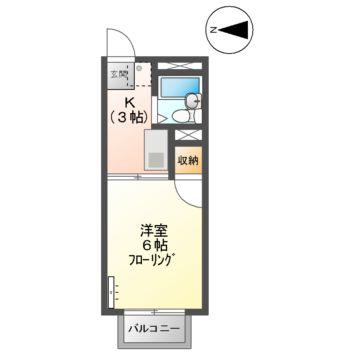 ヴィラ豊田(1K/2階)の間取り写真