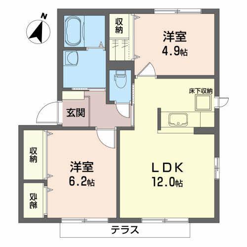 グリーンヒルズH(2LDK/1階)の間取り写真