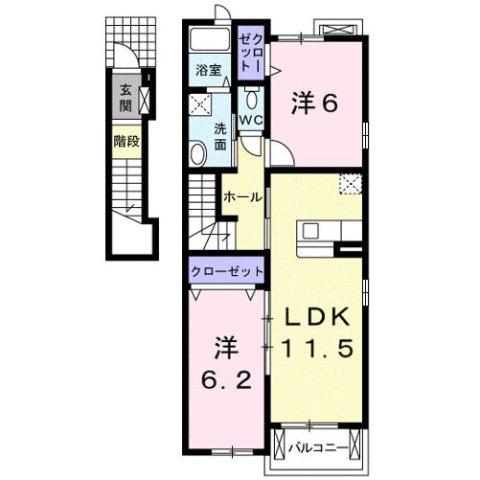 テイク・ヴィレッジ(2LDK/2階)の間取り写真