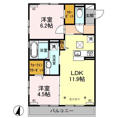 アプリリス(2LDK/1階)の間取り写真