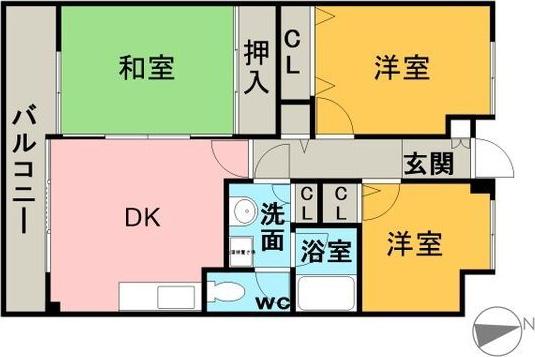 ティーグル名西(3DK/5階)の間取り写真