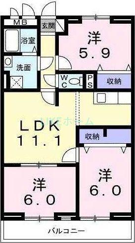 グランドエル(3LDK/3階)の間取り写真