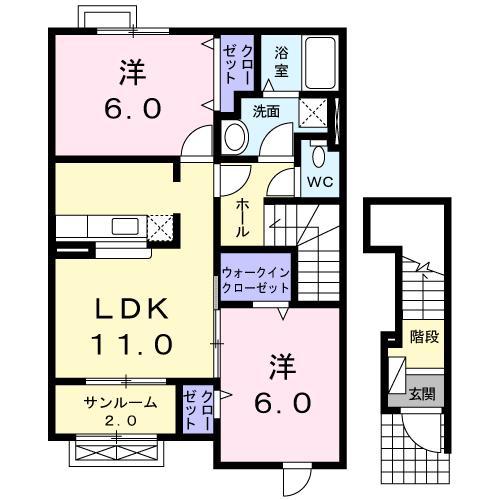フライハイト・ラウム(2LDK/2階)の間取り写真