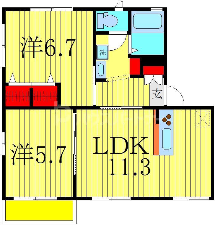 オパールハイツ(2LDK/2階)の間取り写真