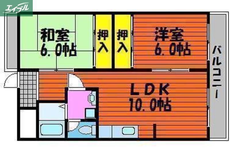 平和ビル(2LDK/2階)の間取り写真
