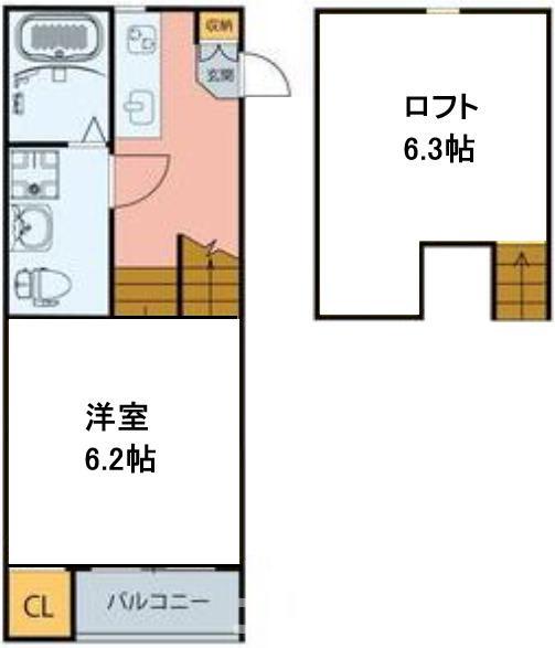 CASA宮町(1K/2階)の間取り写真