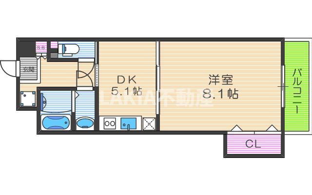 ラパン・ブラン(1DK/8階)の間取り写真